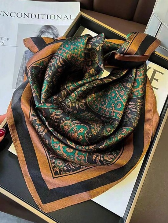 kristine’s closet Accessories - Blue-Green & Brown Classic Paisley Square Scarf | 27.5”